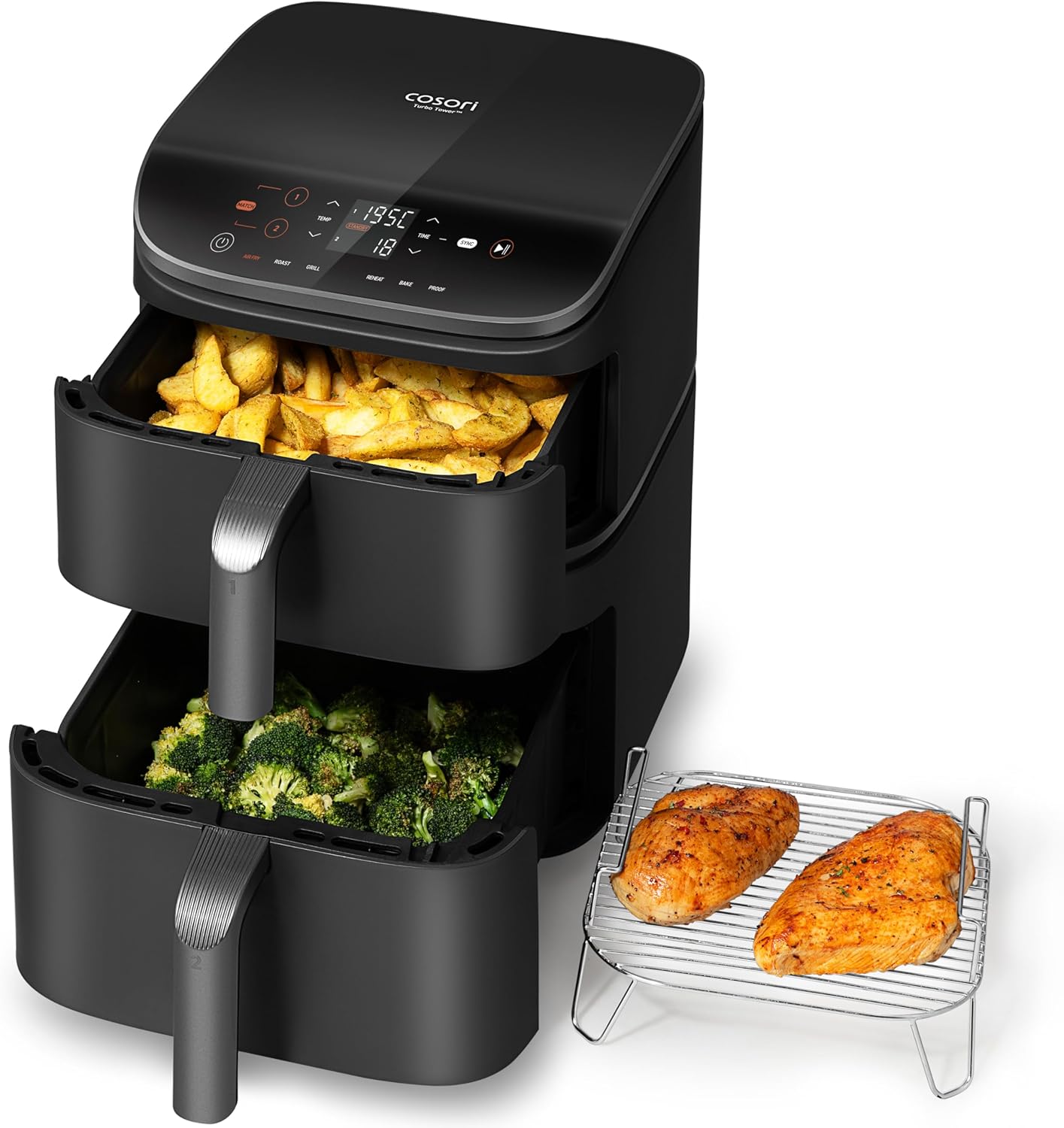 COSORI Dual Zone Heißluftfritteuse 10,8L mit 2 Kammern Multifunktions Airfryer Silbergrau Edelstahlrost Rezeptbuch-Nestmyhut