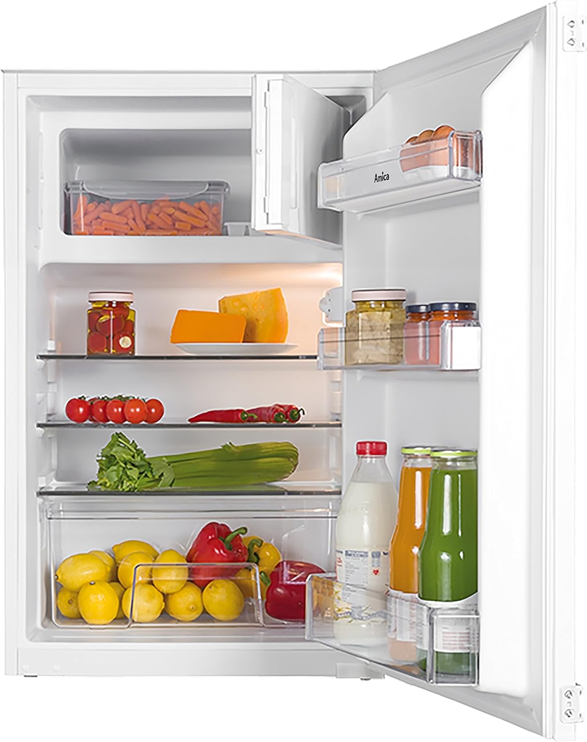 Amica EKS16171-1 Einbaukühlschrank mit Gefrierfach 116L, integrierbar 88 cm Nische, Gefrierfach oben, Inverter Motor, elektronische Steuerung, Tür-Offen-Alarm, Weiß-Nestmyhut