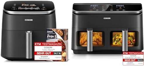 COSORI Turbo Blaze Heißluftfritteuse XXL 6L Airfryer mit 5 Geschwindigkeitsstufen, Edelstahl, inklusive Doppelkammer Funktion-Nestmyhut