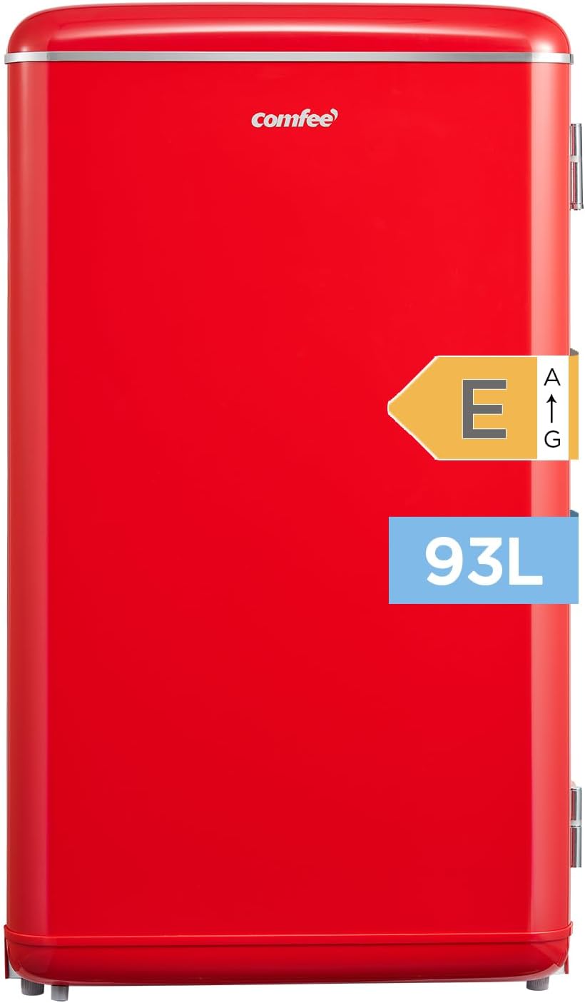 Comfee RCD93RE2EURT Mini Kühlschrank 93L Retro Design, kompakter Kühlschrank mit Gefrierfach, leise, verstellbares Thermostat, Rot, für Zuhause Büro Hotel-Nestmyhut