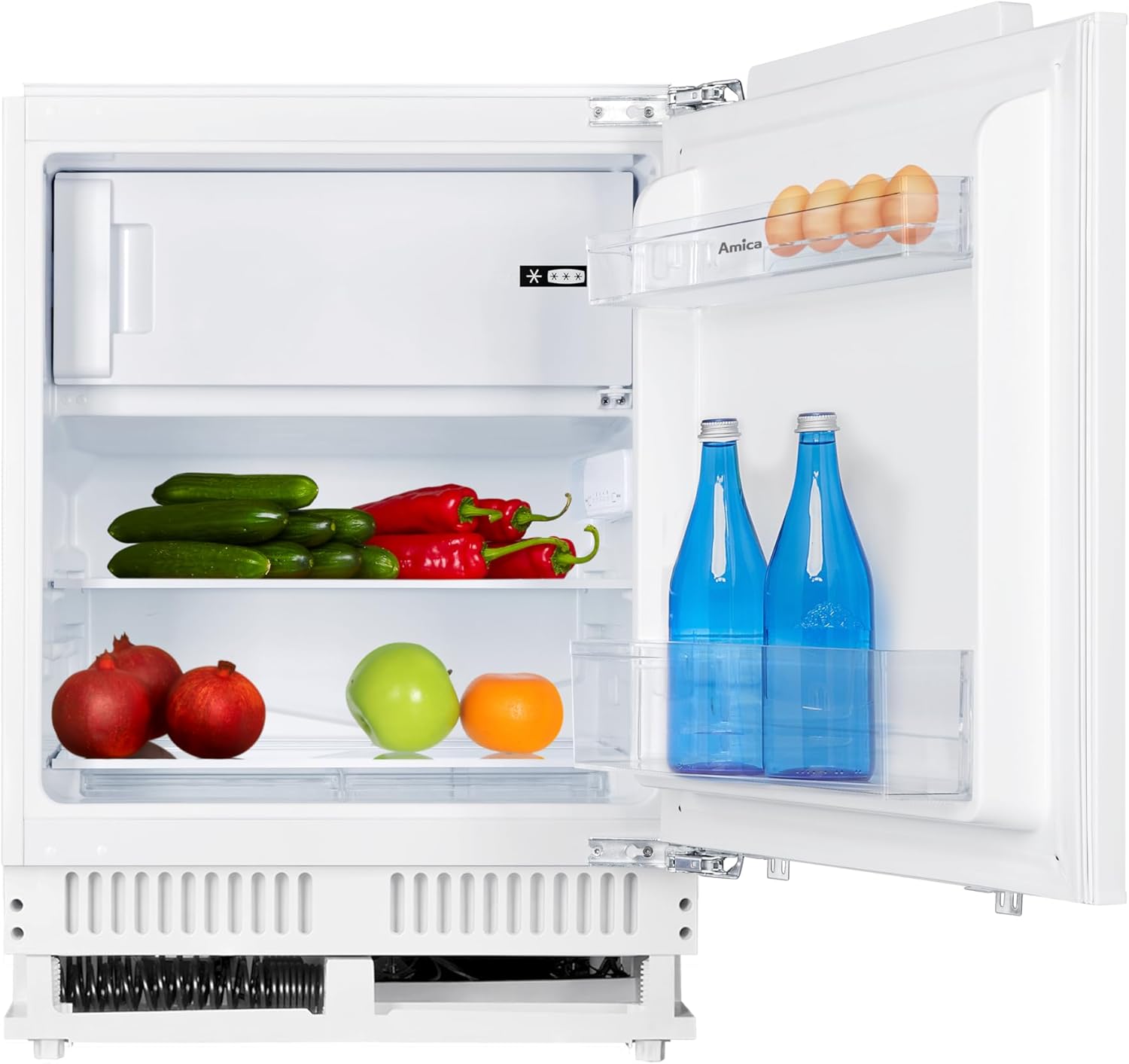 Amica UKSX361911 Unterbau-Kühlschrank mit Gefrierfach 111L, integrierbar 82 cm Nische, Gefrierfach oben, Inverter Motor, elektronische Steuerung, Tür-Offen-Alarm, Weiß-Nestmyhut