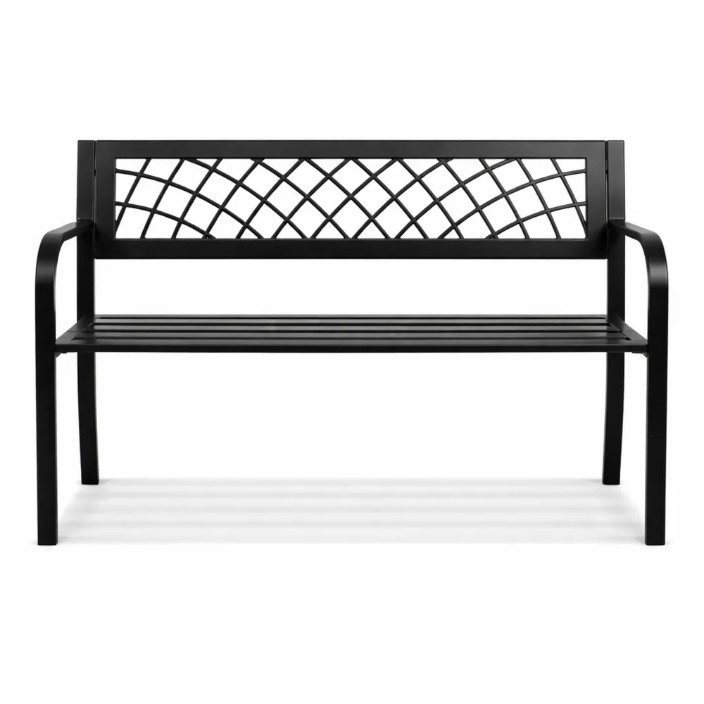 Banc de jardin en métal noir, résistant aux intempéries, dimensions 52,5 x 116,3 x 76,2 cm