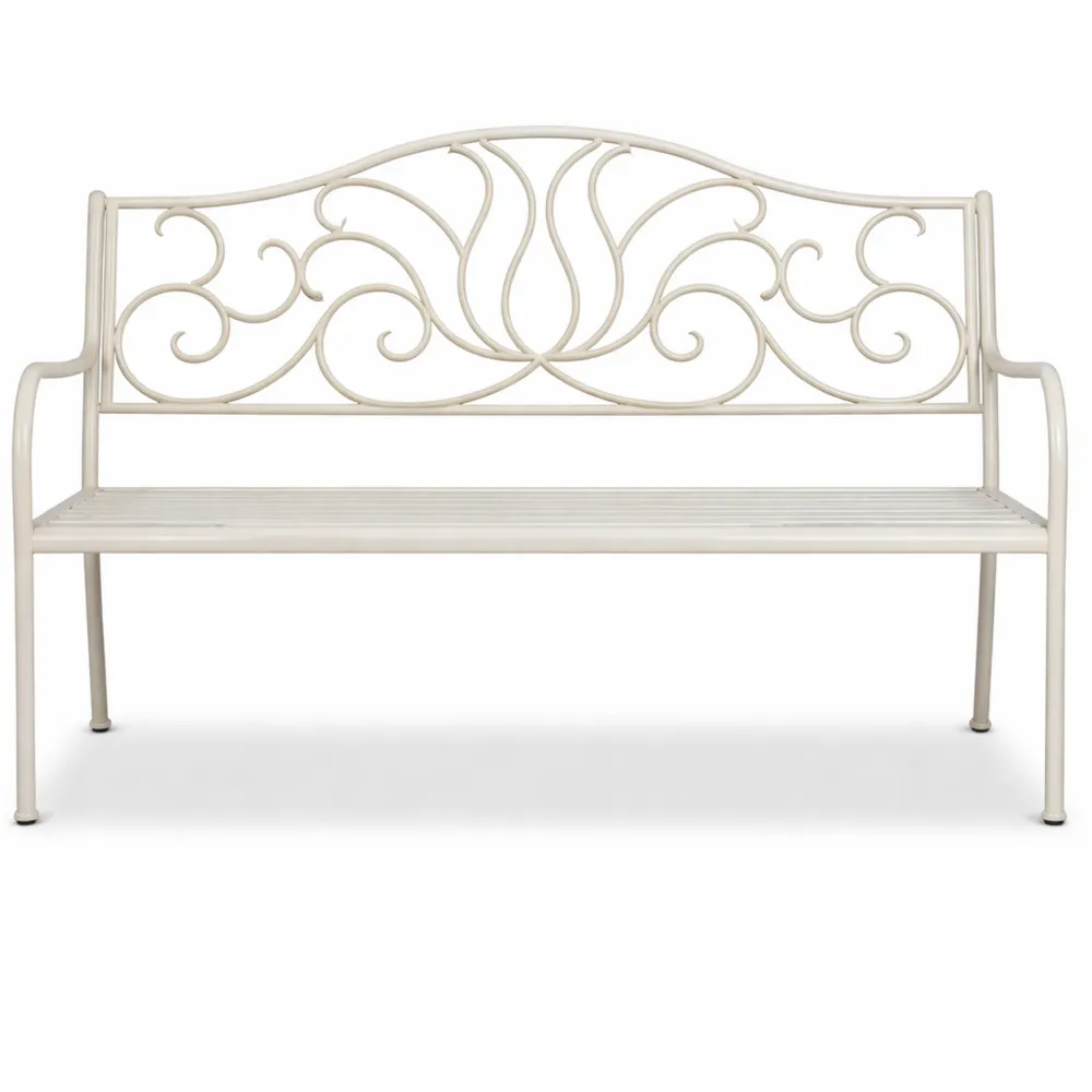 Banc de Jardin en Métal pour 2 Personnes, Blanc et Bronze