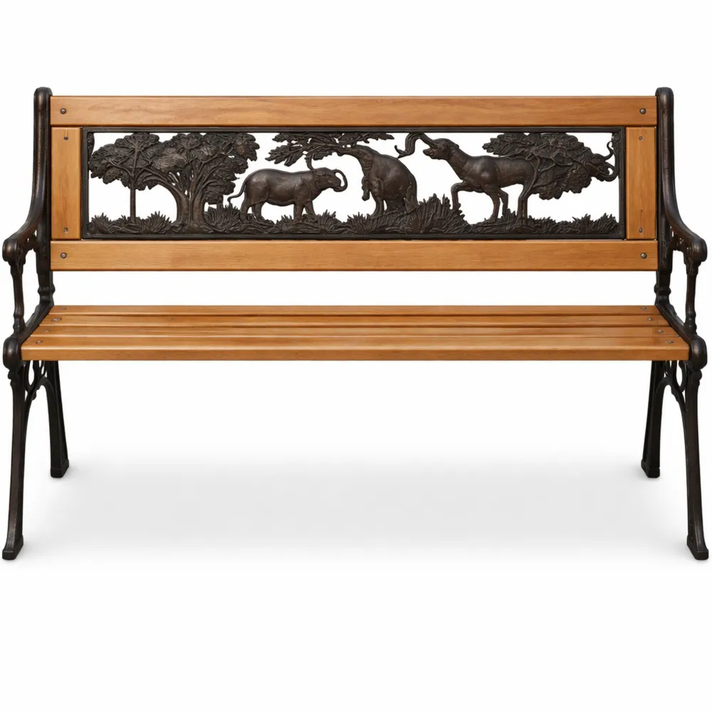 Banc pour Enfants avec Motifs Animaliers, Bois et Fonte, Charge Maximale 50 kg
