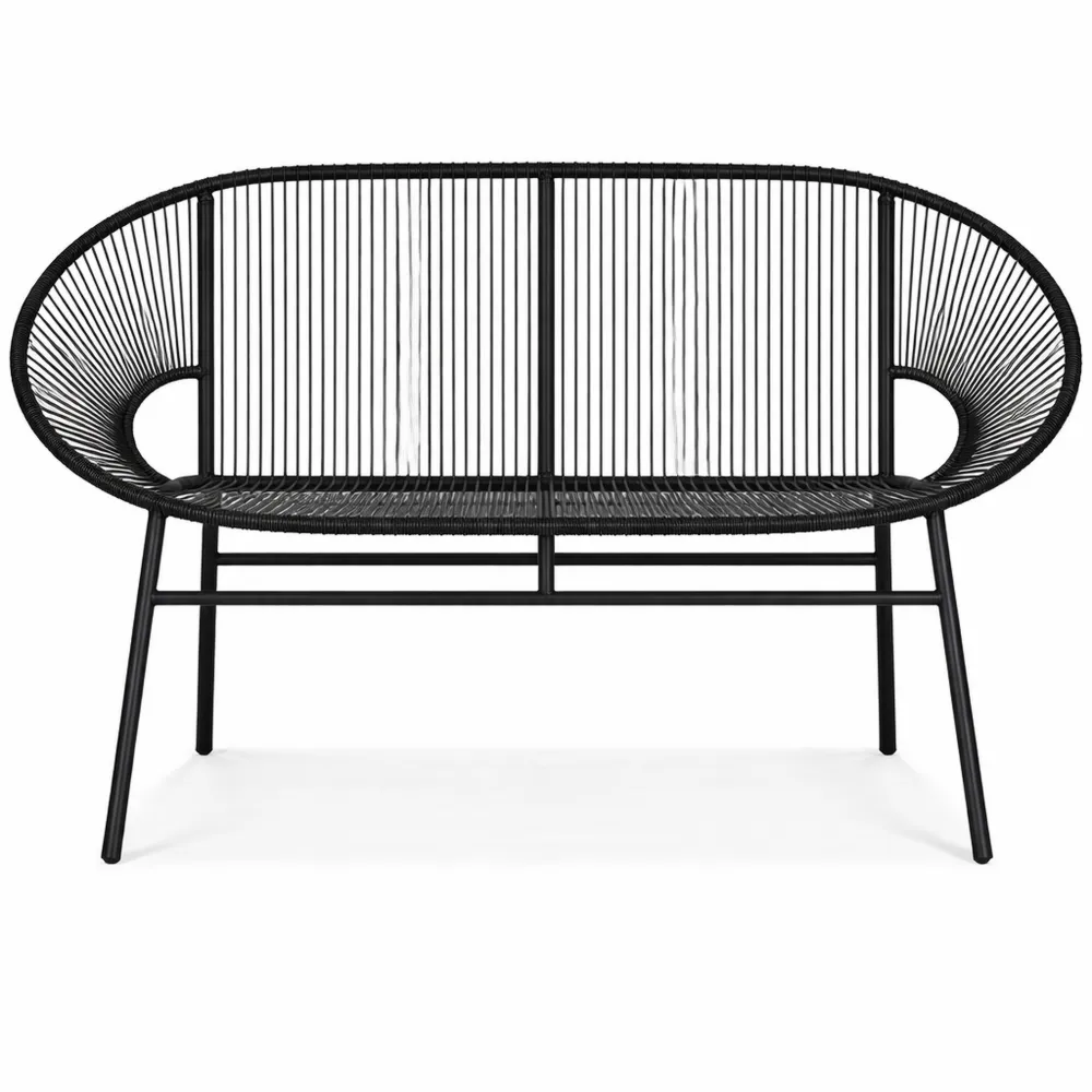 Banquette de Jardin 2 Places en Acier avec Coussins Noirs