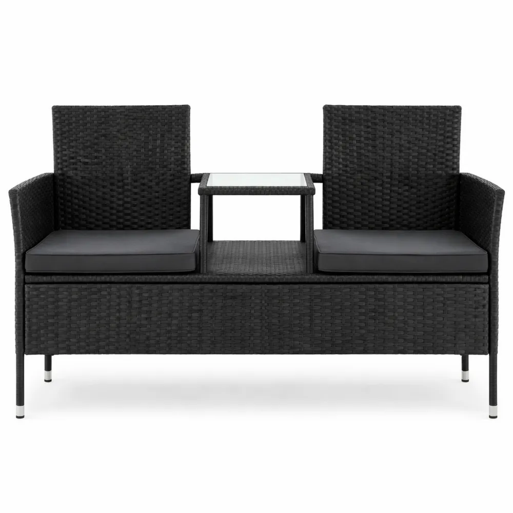 Banc de Jardin en Rotin pour Extérieur avec Table Intégrée