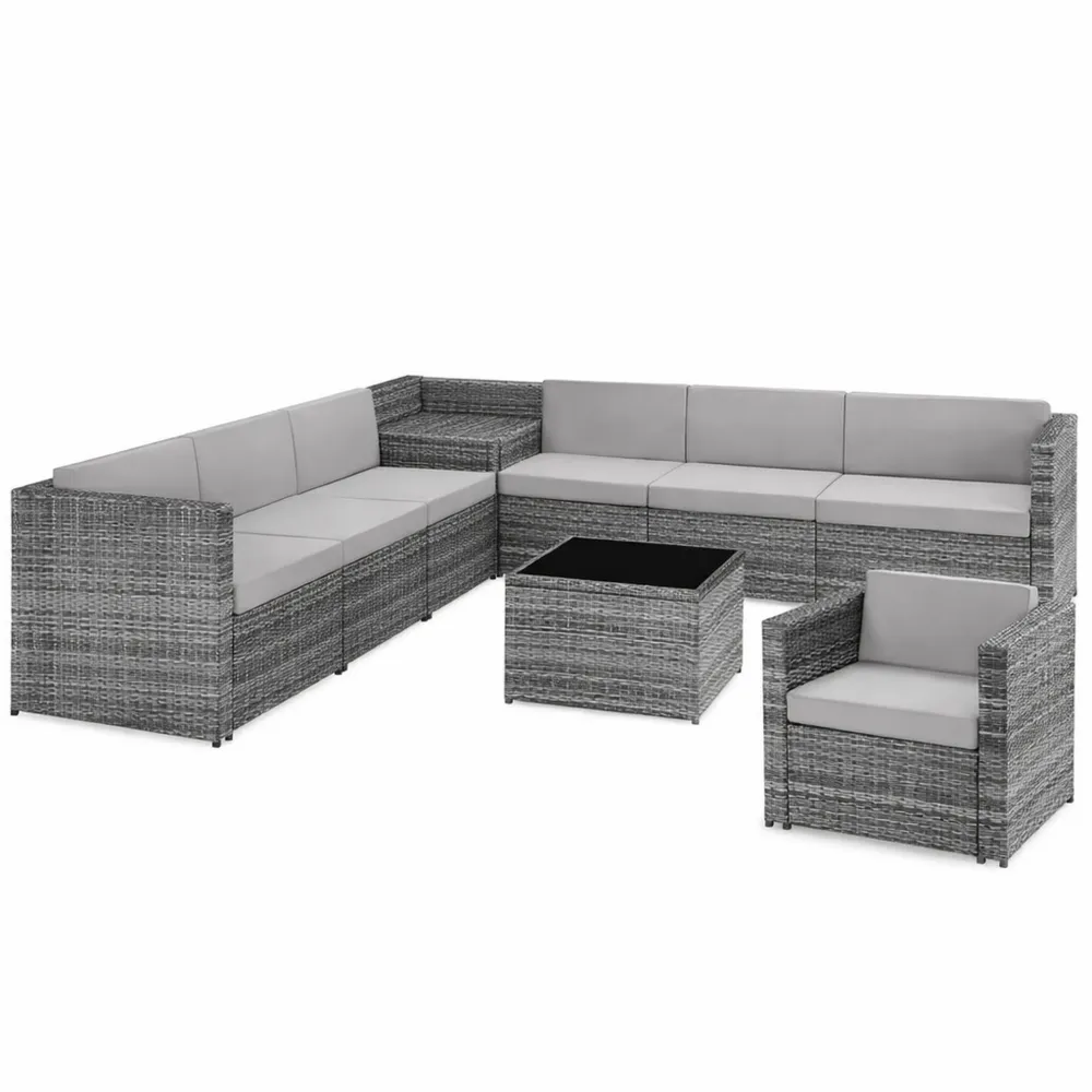 Ensemble de Jardin Modulable en Résine Tressée avec Table et Rangement