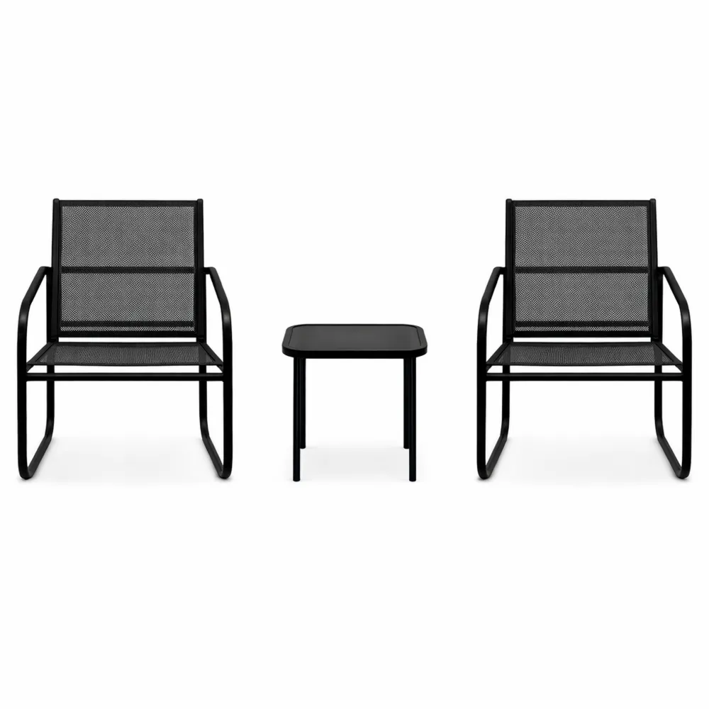 Set de Jardin 3 pièces avec Chaises en Maille et Table en Verre