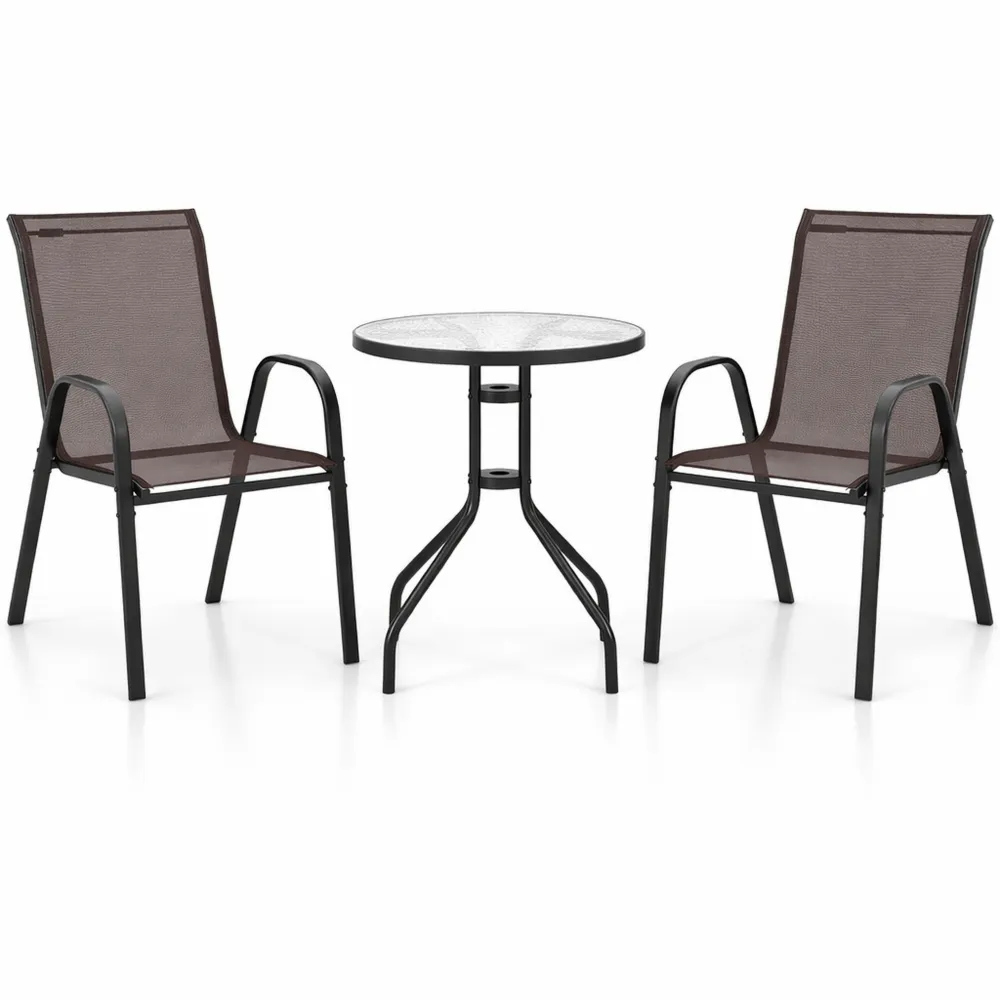 Mobilier de Jardin 3 Pièces avec Chaises Empilables et Table Ronde