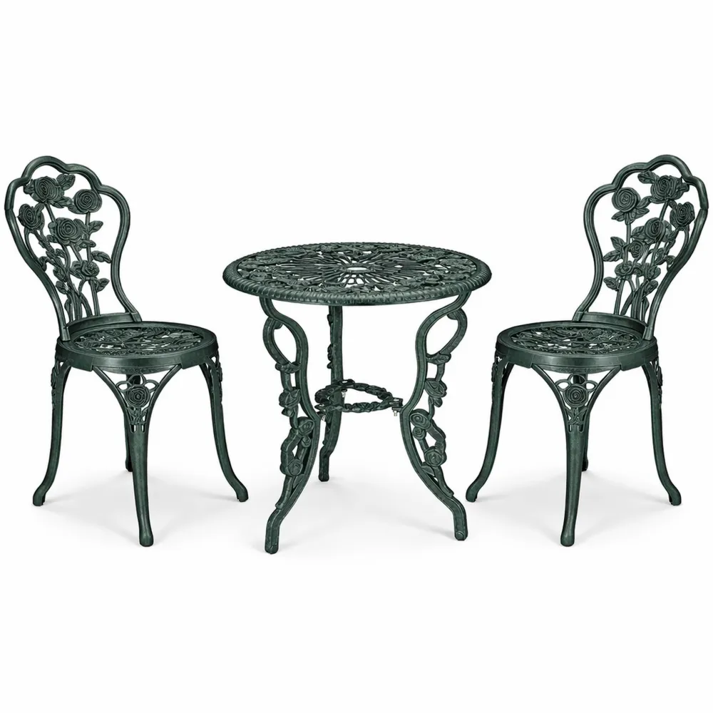 Ensemble de Jardin 2 Chaises et Table Ronde en Fonte d'Aluminium