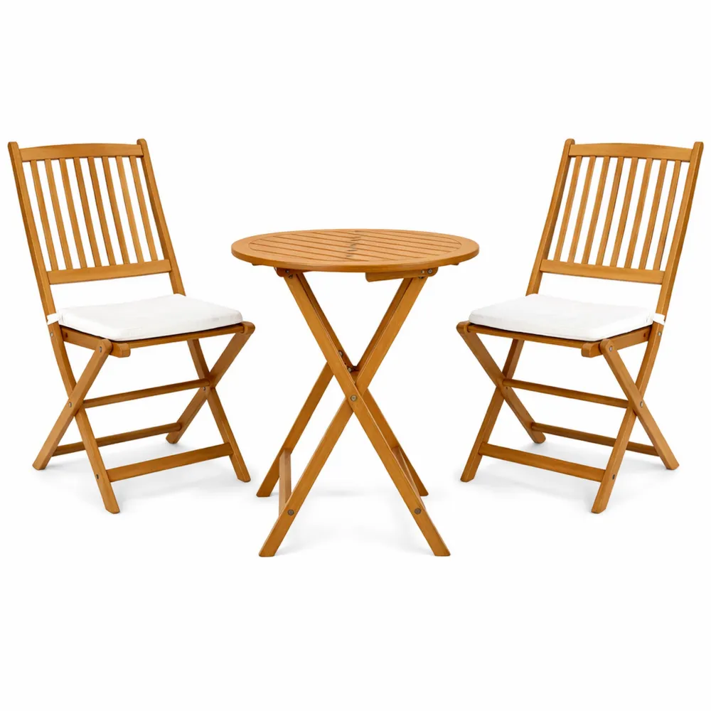 Ensemble de jardin pour 2 personnes en bois d'acacia avec coussins amovibles