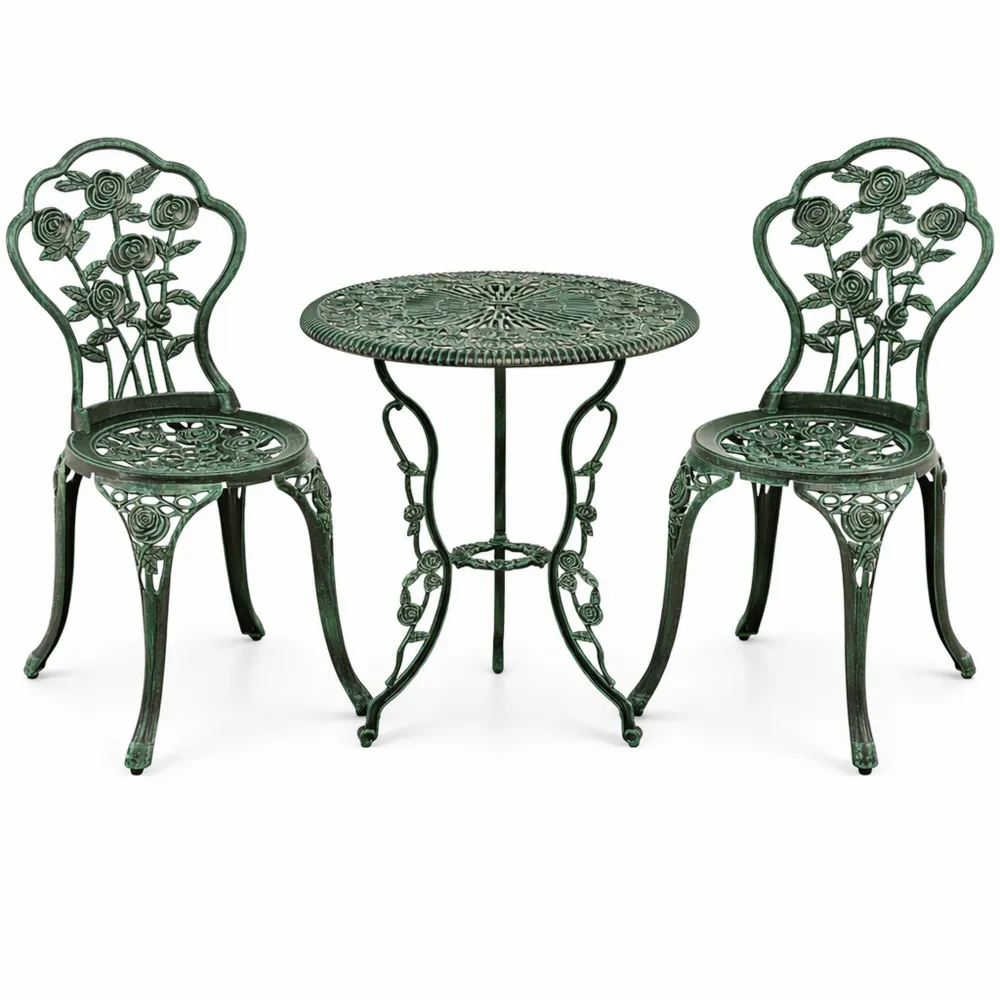 Ensemble de Jardin pour 2 Personnes en Aluminium, Table et Chaises avec Motif Rose et Trou pour Parasol