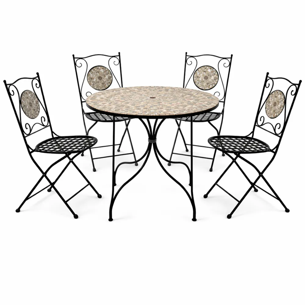 Ensemble de mobilier extérieur pliable en mosaïque avec table ronde et 4 chaises