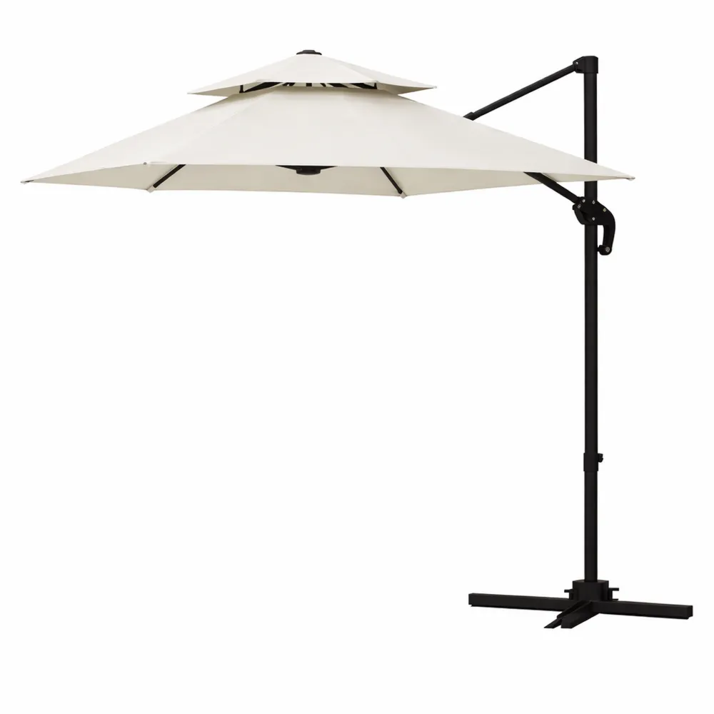 Parasol inclinable carré 3x3 m avec manivelle et lestage