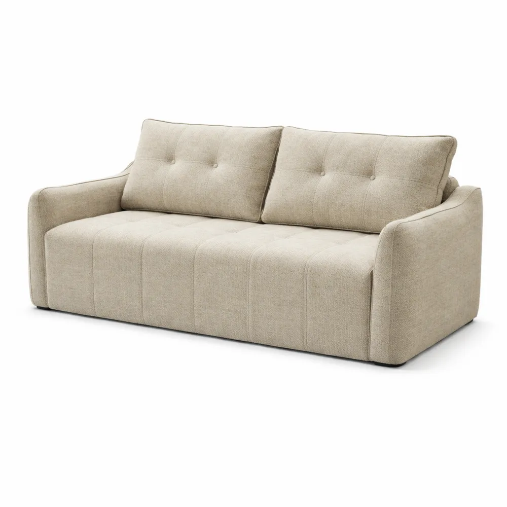 Canapé Droit en Tissu Texturé 3 Places - Beige Élégant