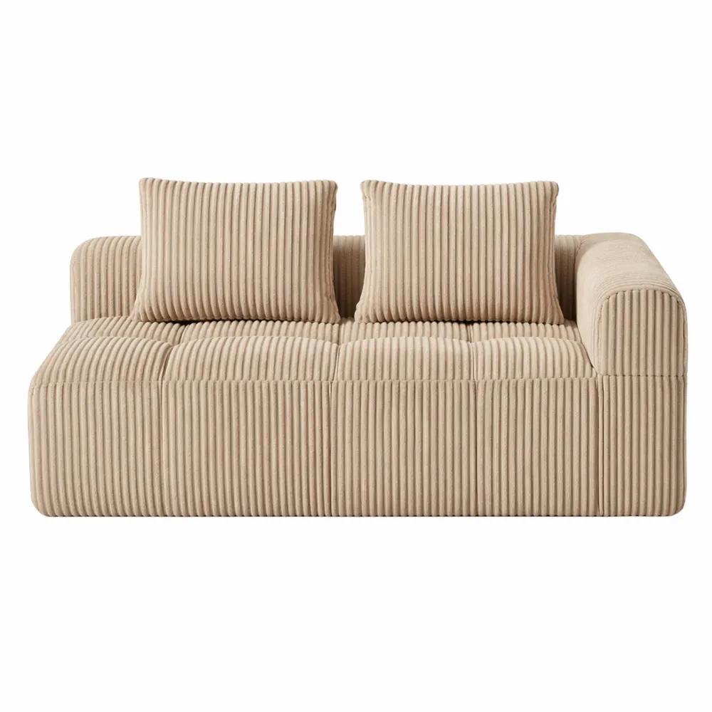 Canapé en velours côtelé moderne avec porte-gobelets et poches latérales