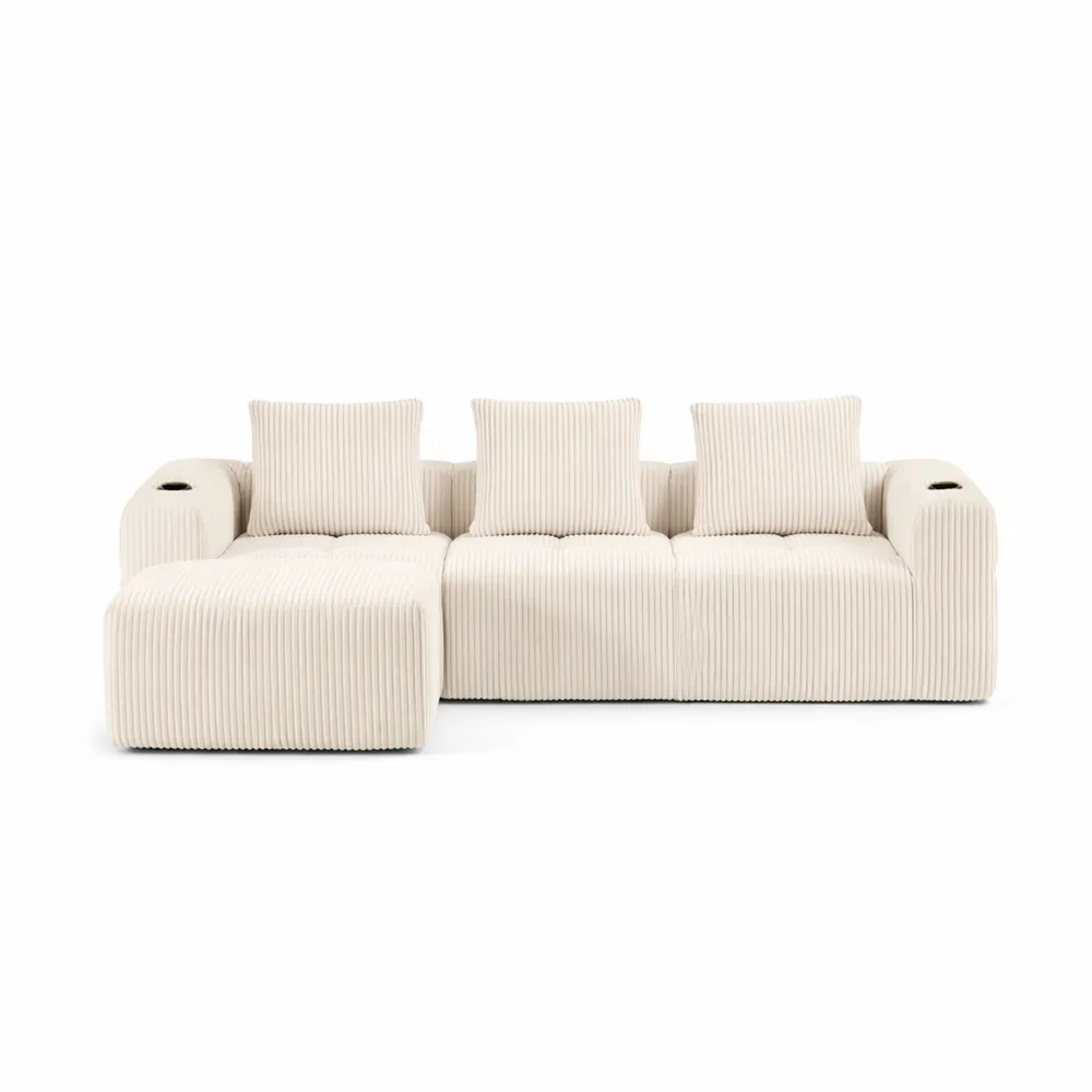 Canapé d'Angle en Velours Moderne avec Coussins et Poches Latérales