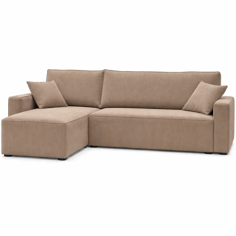 Canapé d'angle réversible et convertible 4 places avec pouf en velours côtelé