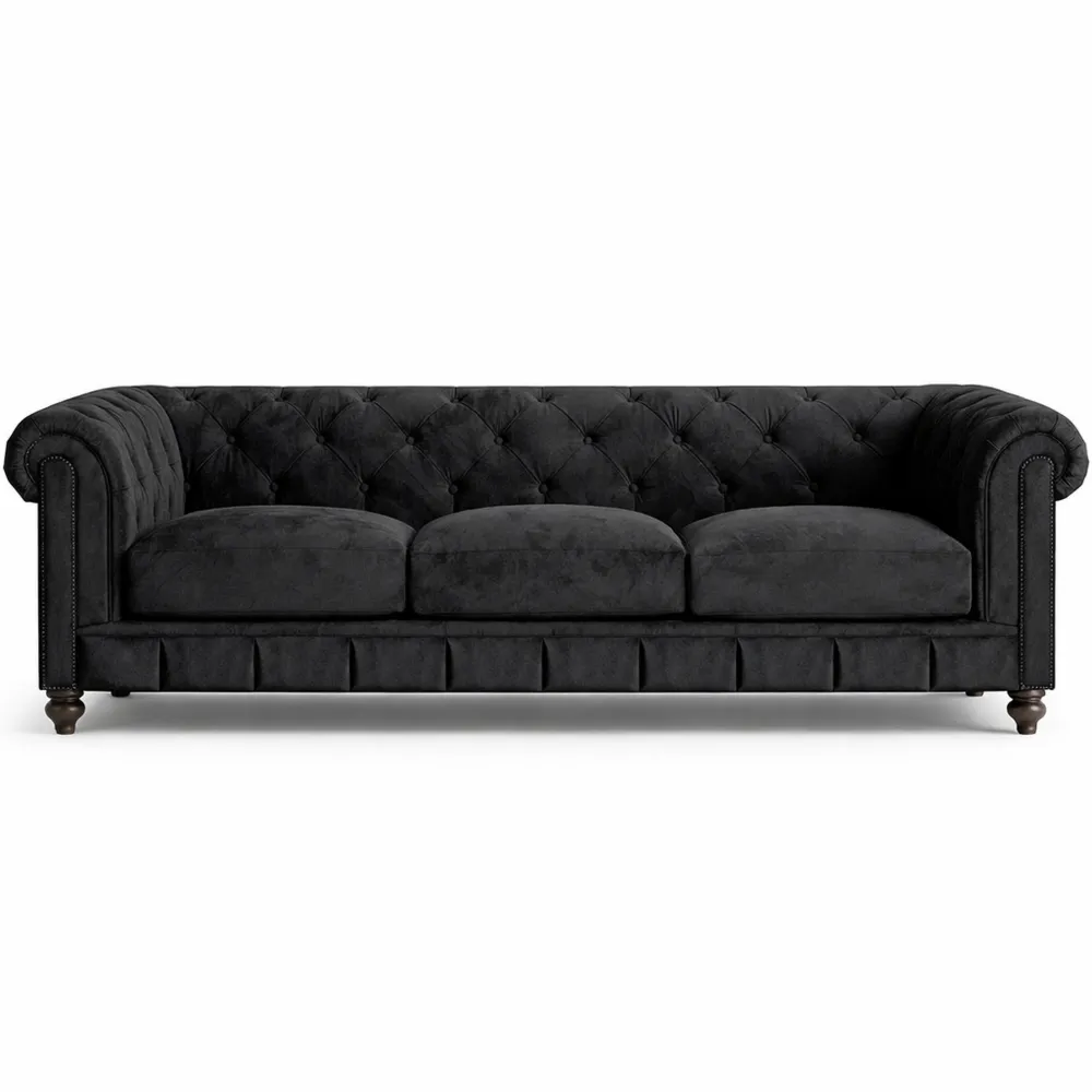 Sofa 3 Places en Velours Noir