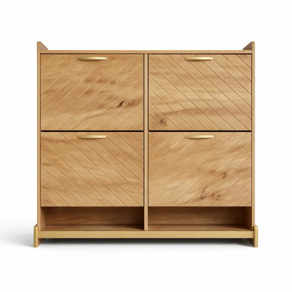 Meuble à Chaussures en Bois avec Rangement 4 Portes