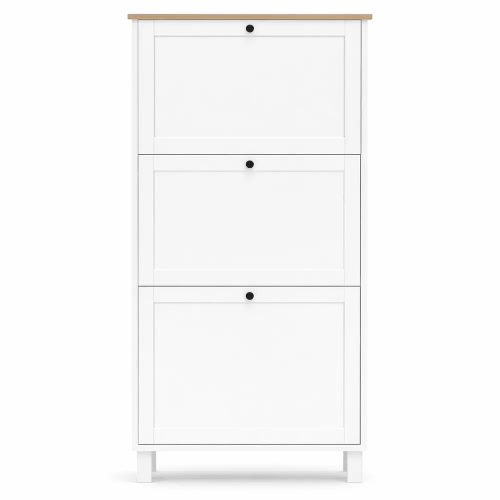 Armoire à chaussures 3 portes blanc avec plateau en bois pour 18 paires