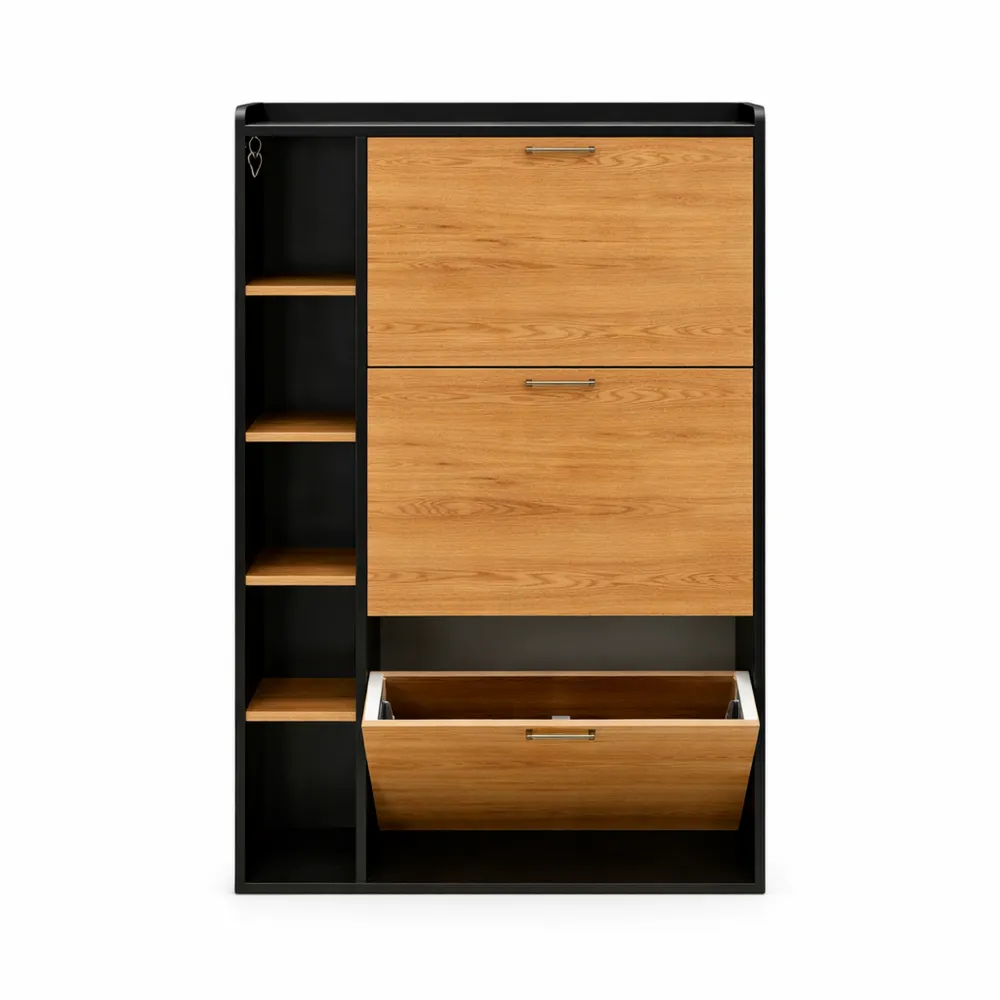 Meuble de Rangement pour Chaussures à 4 Compartiments, 80x24x122 cm, Noir et Orange