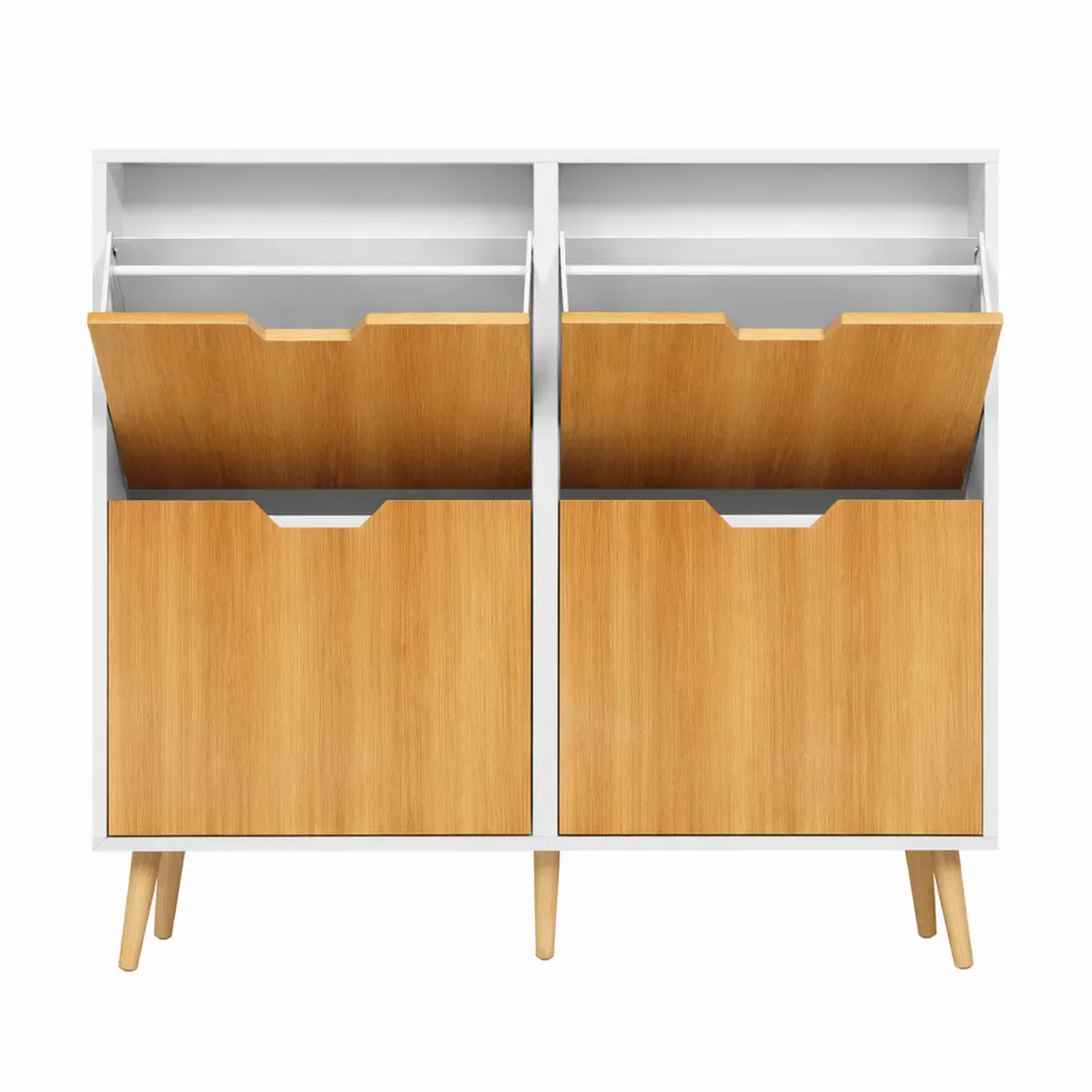 Armoire à Chaussures 4 Abattants avec Grande Capacité et Étagère Réglable