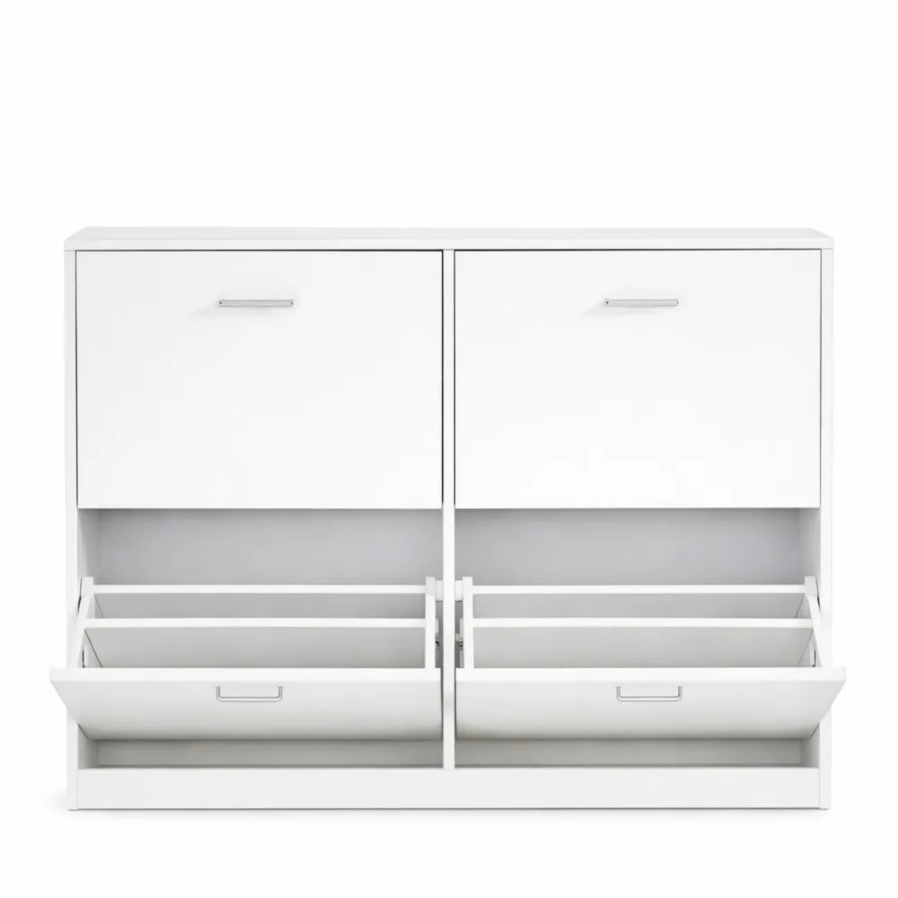 Armoire à Chaussures 4 Portes, Capacité 16-28 Paires, Système Réglable, Blanc