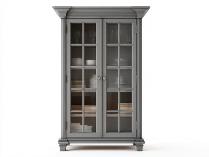 Vitrina de salón madera con puertas de vidrio 105x45x195 cm - gris - diseño clásico elegante-Homigetloft
