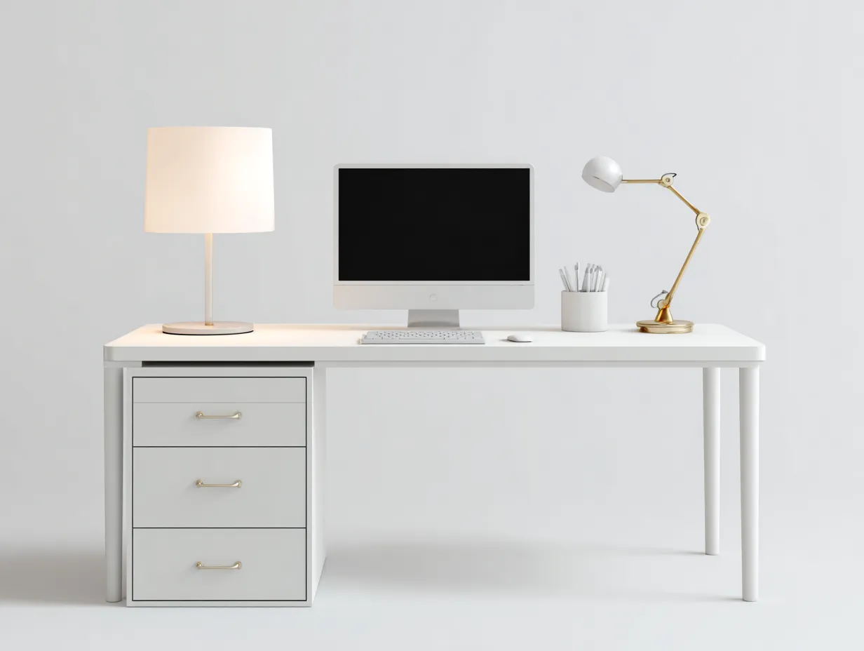 Mesas de oficina madera con cajones 140x60x75 cm blanco - diseño moderno escritorio-Homigetloft