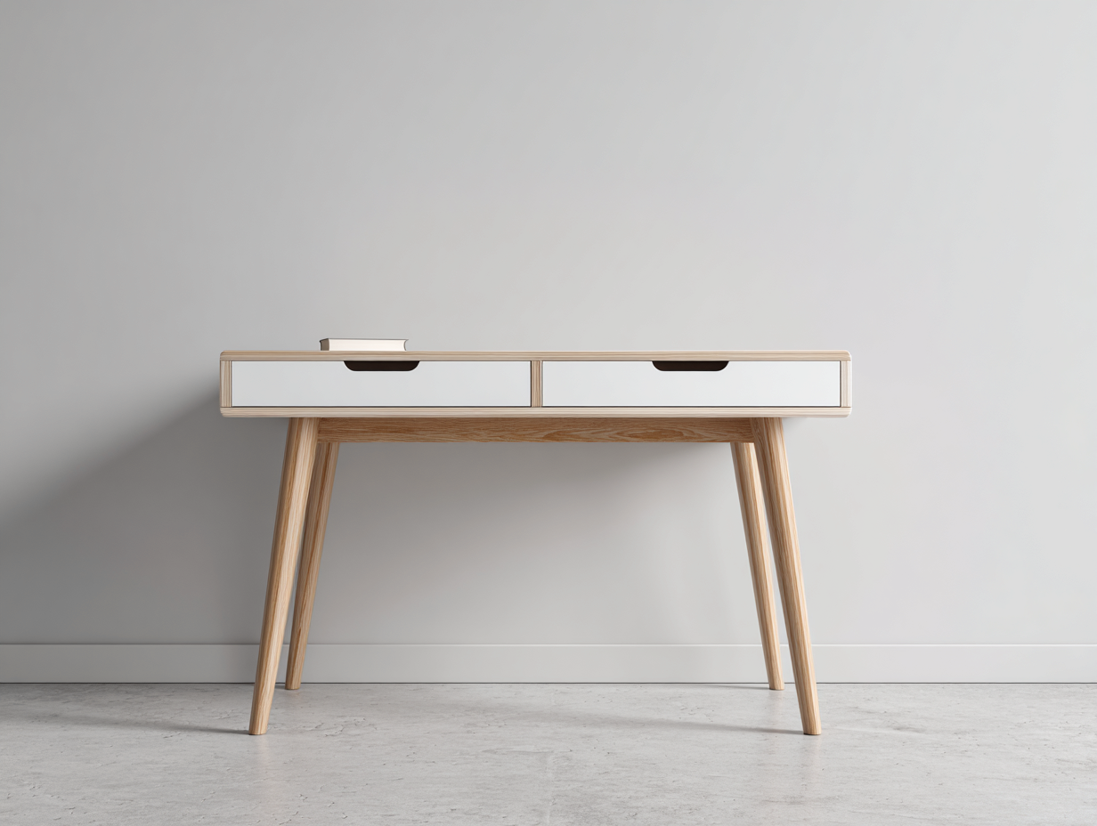 Mesa de oficina madera con cajones 120x55x75 cm - blanco-original - diseño minimalista escritorio-Homigetloft