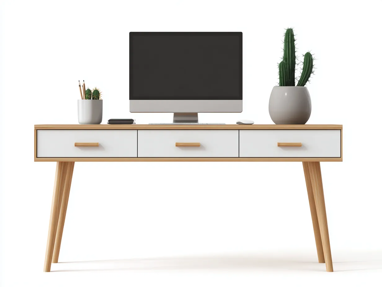 Mesas de oficina madera con cajones 120x60x75 cm color madera blanco para estudio estilo moderno-Homigetloft