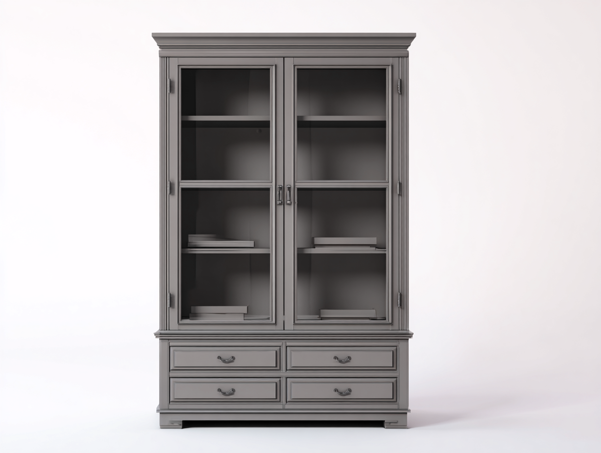 Vitrina de salón madera con puertas de vidrio y cajones 110x45x200 cm - gris - diseño clásico elegante-Homigetloft