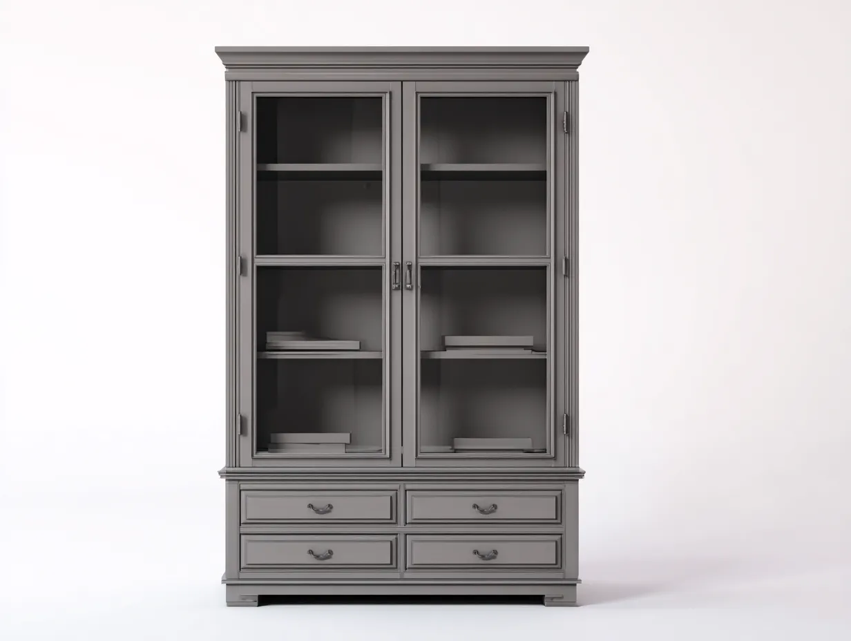 Vitrina de salón madera con puertas de vidrio y cajones 110x45x200 cm - gris - diseño clásico elegante-Homigetloft