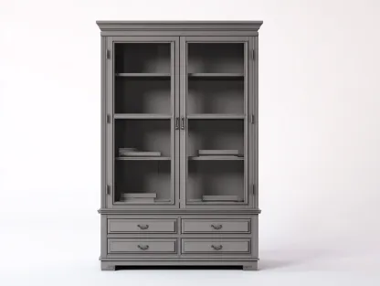 Vitrina de salón madera con puertas de vidrio y cajones 110x45x200 cm - gris - diseño clásico elegante-Homigetloft