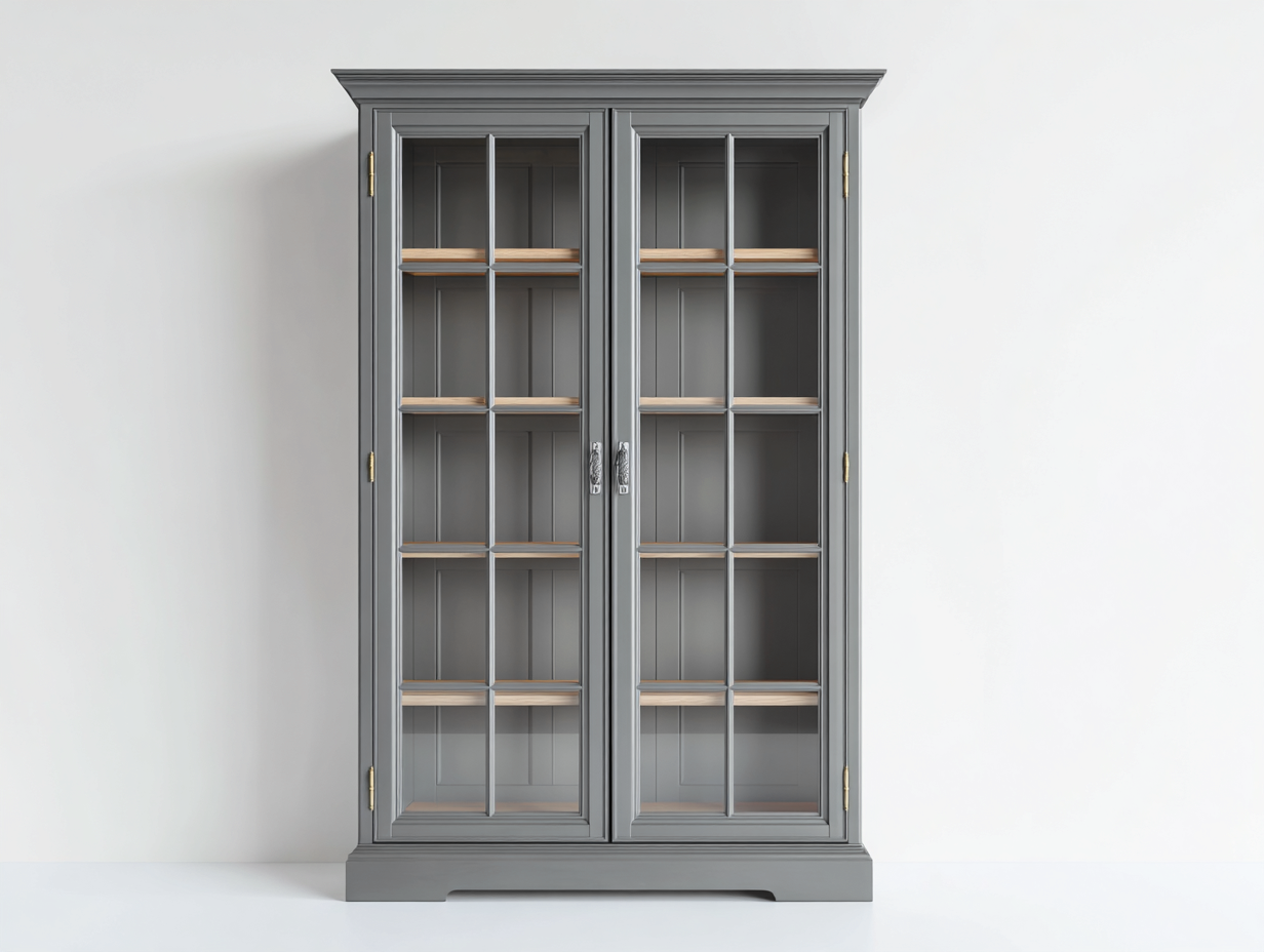 Vitrinas de madera con puertas de vidrio 110x40x190 cm - gris - diseño clásico para salón y comedor-Homigetloft