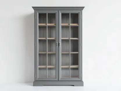Vitrinas de madera con puertas de vidrio 110x40x190 cm - gris - diseño clásico para salón y comedor-Homigetloft