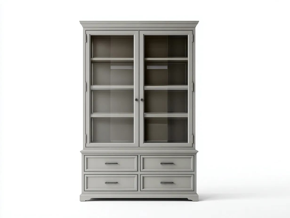 Vitrinas madera y vidrio con cajones 120x45x200 cm gris - diseño clásico salón-Homigetloft