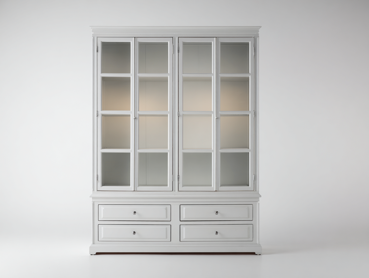 Vitrinas madera con puertas de vidrio 160x45x200 cm color blanco para salón estilo clásico-Homigetloft