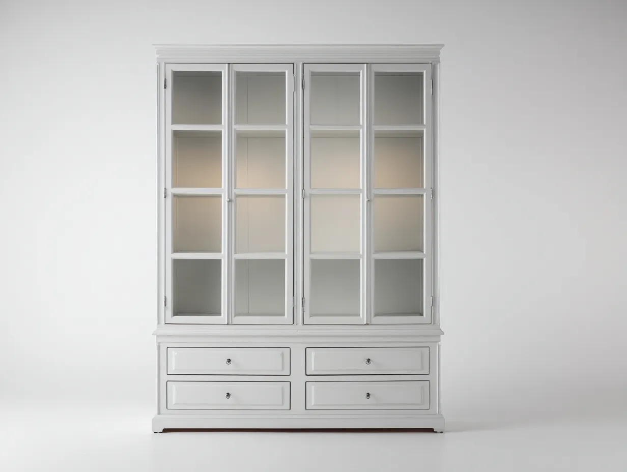 Vitrinas madera con puertas de vidrio 160x45x200 cm color blanco para salón estilo clásico-Homigetloft