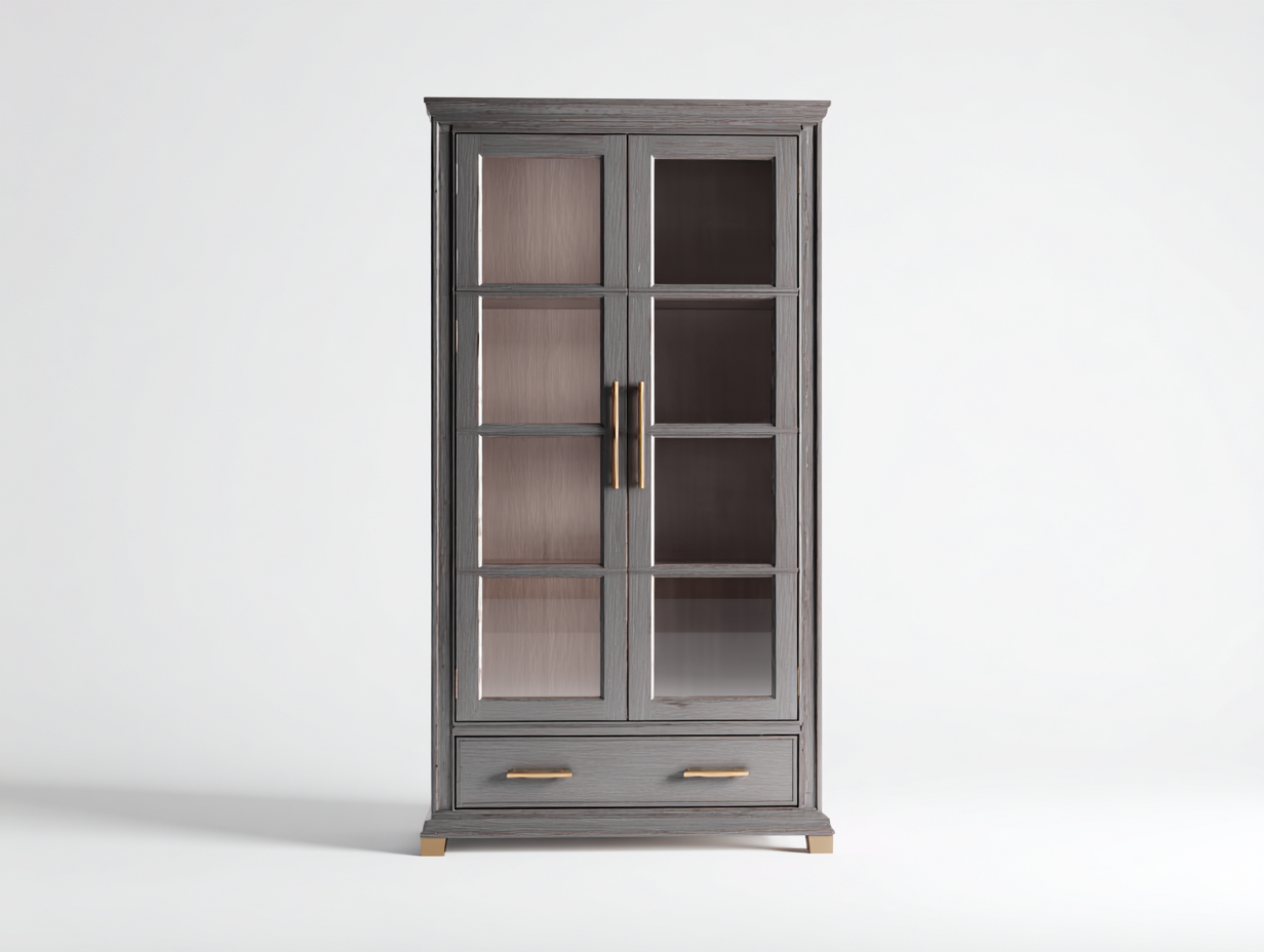 Vitrinas madera y vidrio con cajón 90x40x190 cm gris - diseño moderno salón-Homigetloft