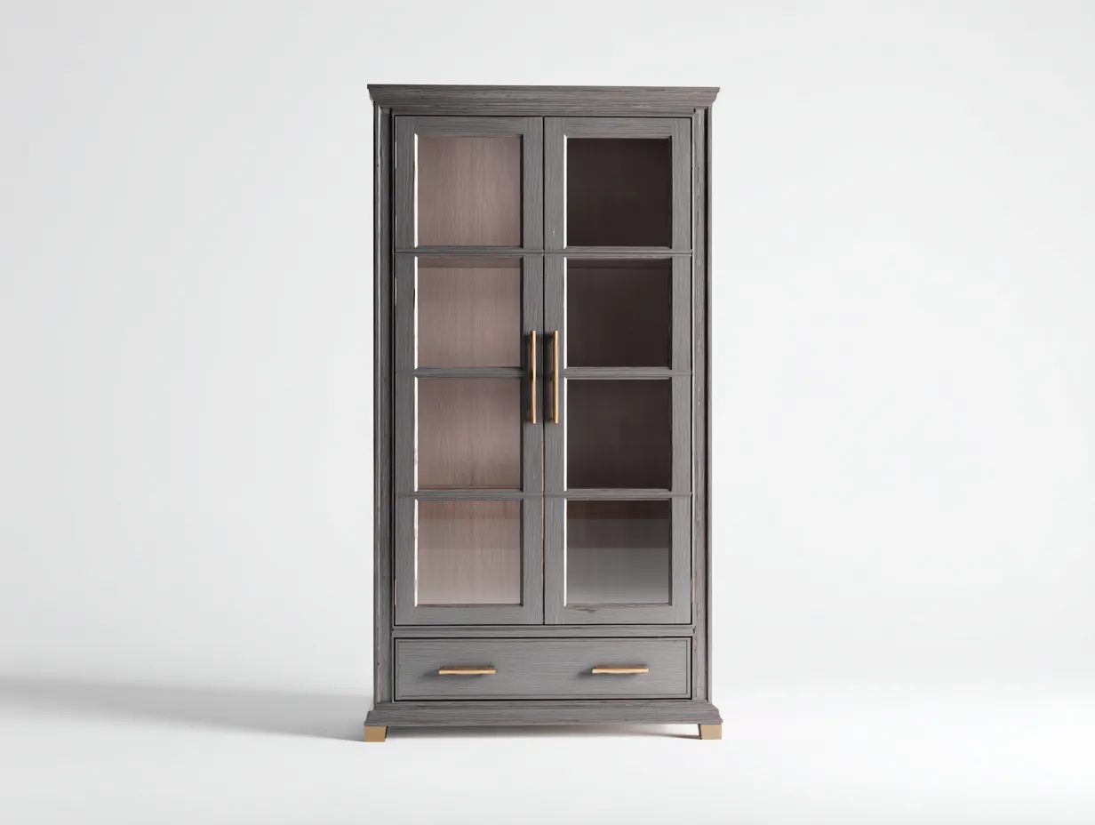 Vitrinas madera y vidrio con cajón 90x40x190 cm gris - diseño moderno salón-Homigetloft