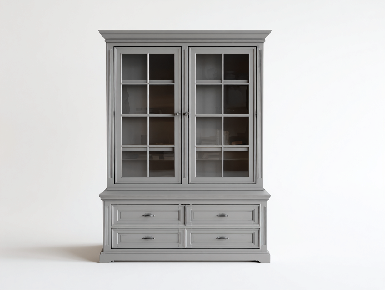 Vitrinas de madera con puertas de vidrio 160x45x200 cm color gris para salón estilo clásico-Homigetloft