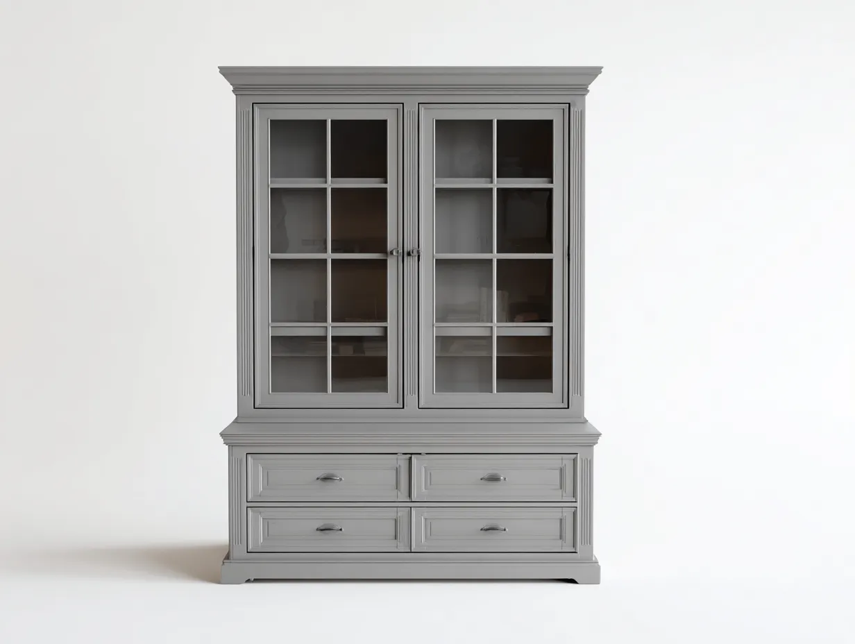 Vitrinas de madera con puertas de vidrio 160x45x200 cm color gris para salón estilo clásico-Homigetloft