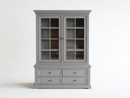 Vitrinas de madera con puertas de vidrio 160x45x200 cm color gris para salón estilo clásico-Homigetloft