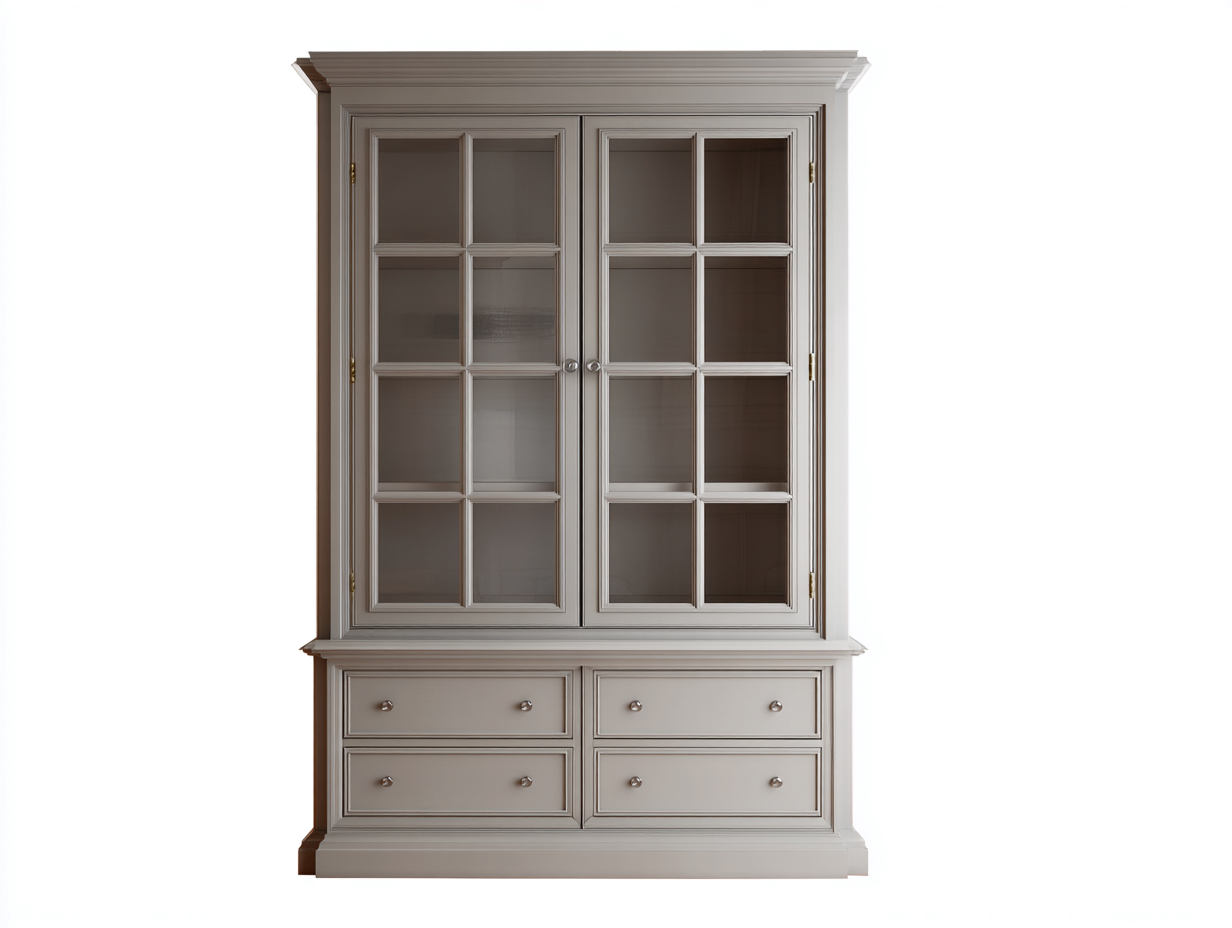 Vitrinas madera con puertas de vidrio y cajones 120x45x200 cm - blanco - diseño clásico para salón y comedor-Homigetloft