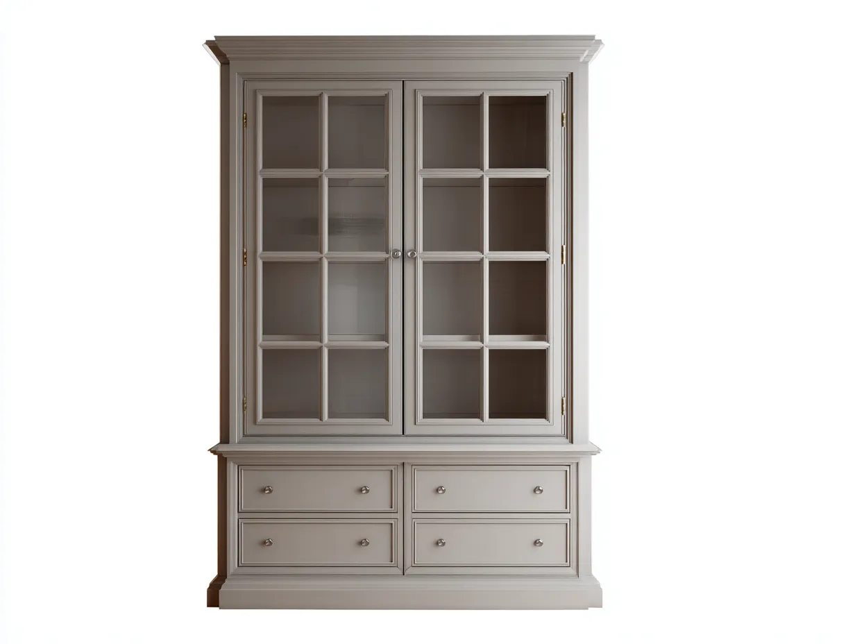 Vitrinas madera con puertas de vidrio y cajones 120x45x200 cm - blanco - diseño clásico para salón y comedor-Homigetloft