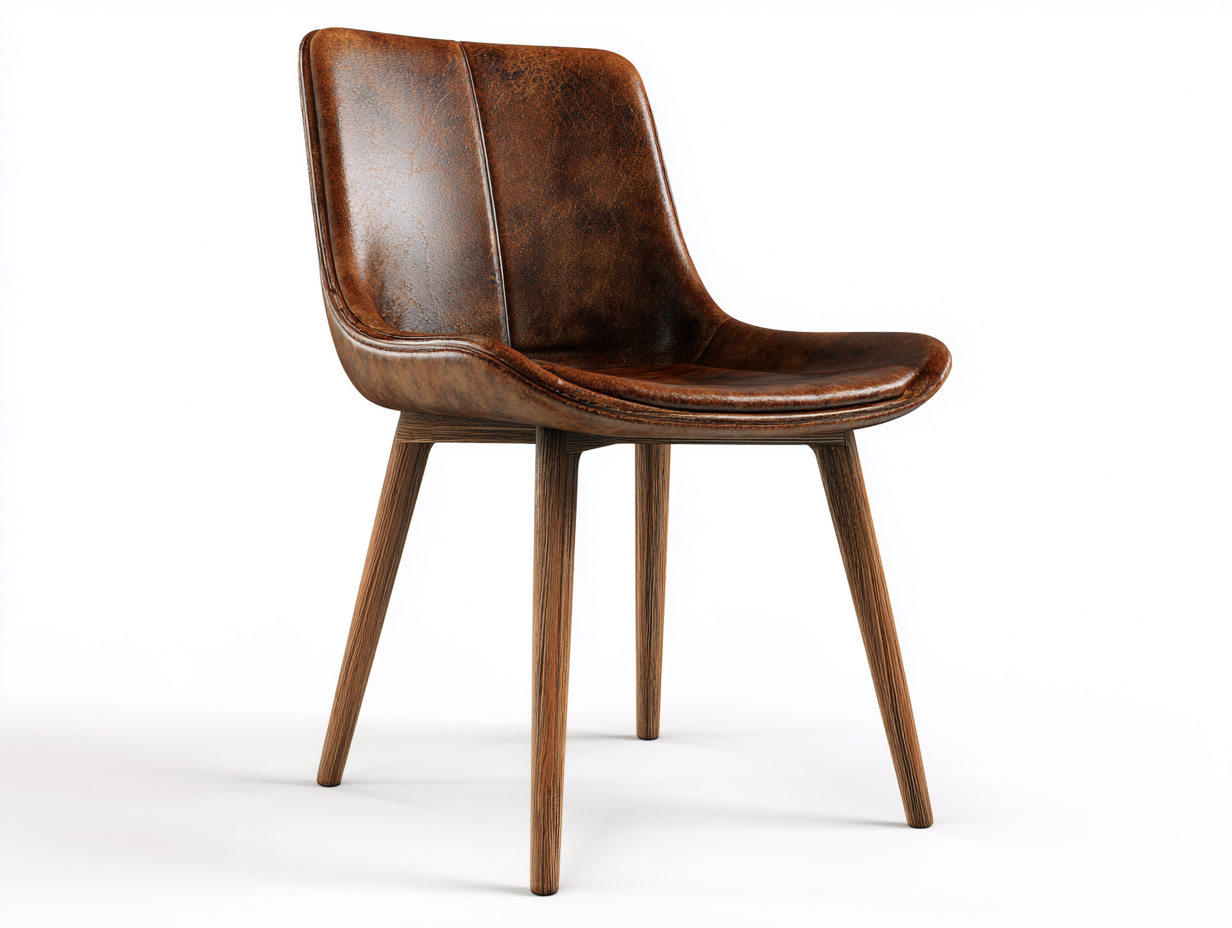 Silla de comedor tapizada efecto cuero con patas de madera 55x58x82 cm - marrón - diseño moderno minimalista-Homigetloft