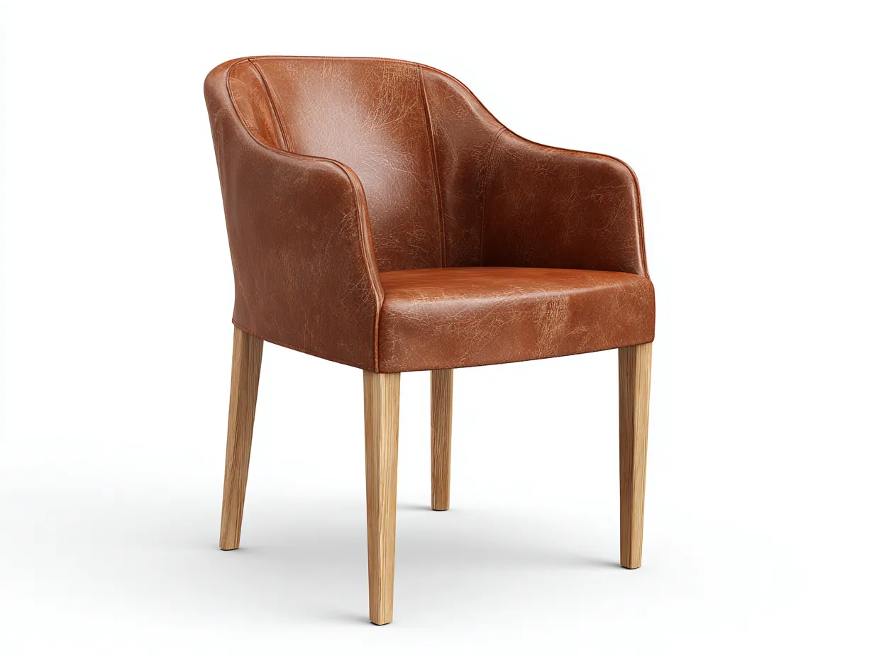 Silla de comedor tapizada efecto cuero con patas de madera 58x60x82 cm - marrón - diseño moderno-Homigetloft