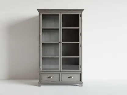 Vitrinas de madera con 2 puertas y 2 cajones 90x40x190 cm - gris - diseño clásico para salón y comedor-Homigetloft